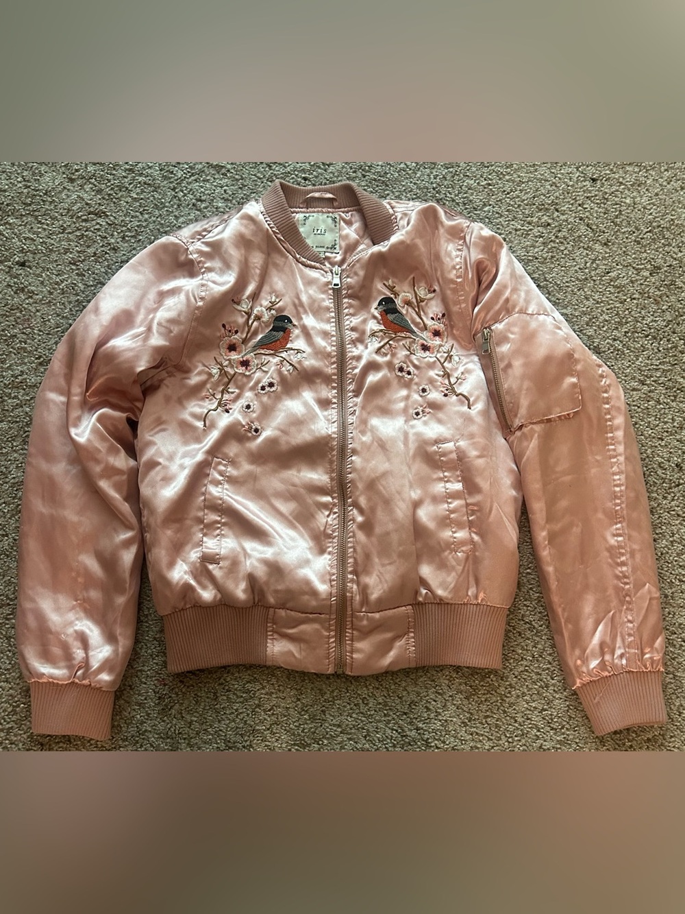 iris Blush Pink Satin Bomber Jacket with Quilted Lining